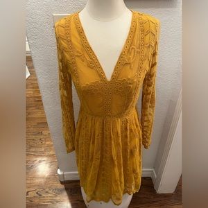 Altar’d State mustard yellow lace long sleeve dress size medium